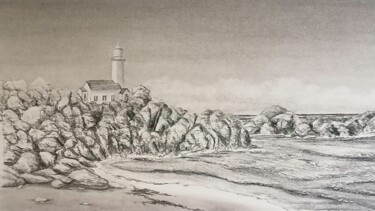 Tekening getiteld "Un Phare" door Yves Marie Teiller, Origineel Kunstwerk, Houtskool