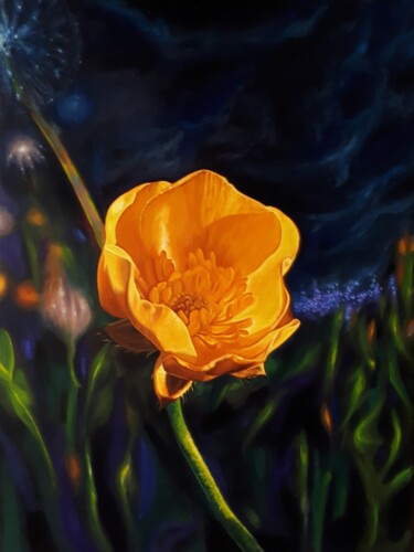 Painting titled "Les liens iridescen…" by Frédéric Letrun, Original Artwork, Oil Mounted on Wood Stretcher frame