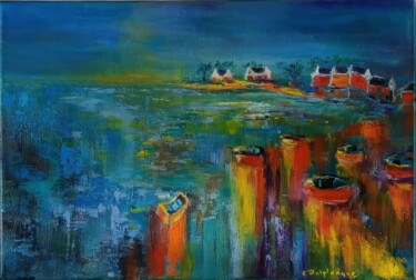 Malerei mit dem Titel "Lumières 1 sur le p…" von Christine Desplanque, Original-Kunstwerk, Öl Auf Keilrahmen aus Holz montie…