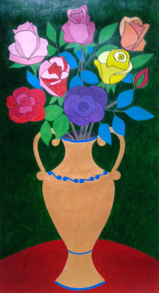 绘画 标题为“Roses in Tall Vase” 由Irina Rabeja, 原创艺术品, 油