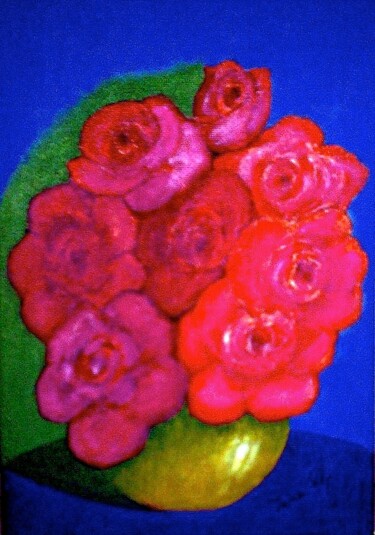 「Red Roses in Ochre…」というタイトルの絵画 Irina Rabejaによって, オリジナルのアートワーク, オイル 段ボールにマウント