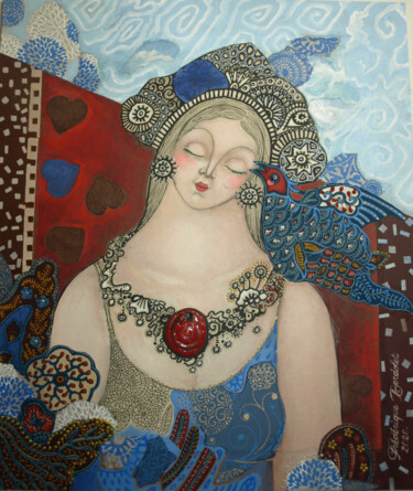 绘画 标题为“La Dame et l'Oiseau” 由Frédérique Lecoq, 原创艺术品, 丙烯