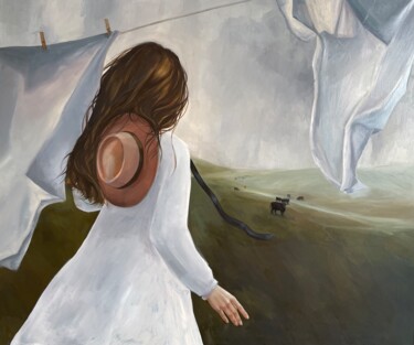 Painting titled "«Barefoot on dew» o…" by Alisa Diakova, Original Artwork, Oil