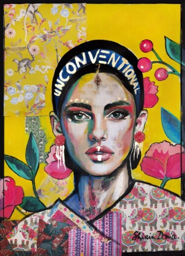 Painting titled "UNCONVENTIONAL" by Shirin Donia, Original Artwork, Acrylic Mounted on Wood Panel