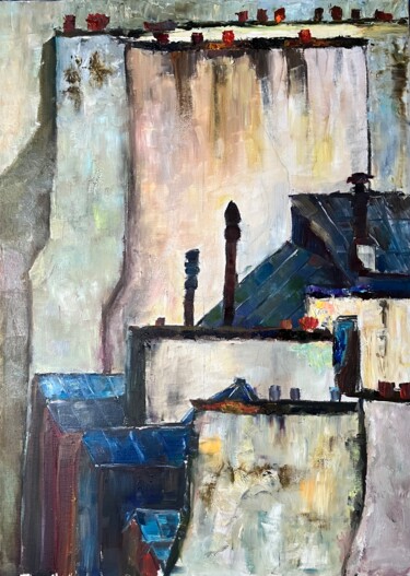 Malerei mit dem Titel "Parisian roofs" von Ghislaine Rimmen-Mohl, Original-Kunstwerk, Öl Auf Keilrahmen aus Holz montiert