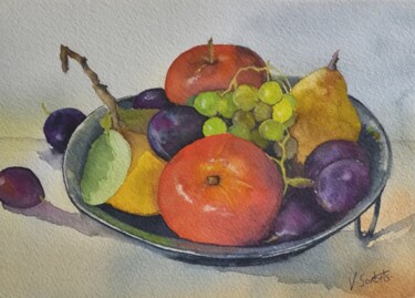 Peinture intitulée ""coupe de fruits"" par Valerie Sorbets, Œuvre d'art originale, Aquarelle