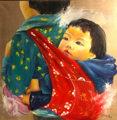 Painting titled "je suis bien au cha…" by Patricia Blanchet-Olivier, Original Artwork, Oil Mounted on Wood Stretcher frame
