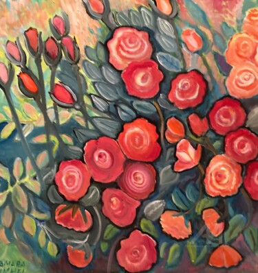 Malerei mit dem Titel "Rote Rosen" von Tamara Michel, Original-Kunstwerk, Öl Auf Keilrahmen aus Holz montiert