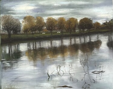 autumn. lake. pond. trees. reflections. sky. water. r 제목이 "autumn. lake. pon…"인 미술작품 Natalia Balashova. Pastelist.로, 원작, 파스텔