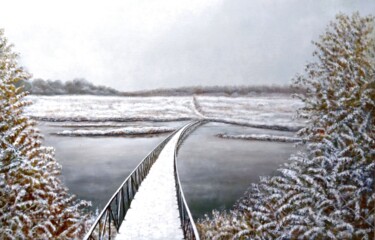 Painting titled "First Snow on Inia…" by Vladimir Abaimov, Original Artwork, Oil