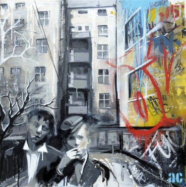 Painting titled "concrete brothers" by Ac One, Original Artwork, Spray paint Mounted on Wood Stretcher frame