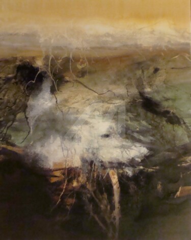 Painting titled "Espace automnal, ac…" by Nelly Carnet, Original Artwork, Acrylic Mounted on Wood Stretcher frame