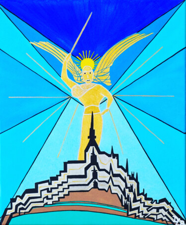 Painting titled "Archange Saint-Mich…" by Diane.Lb, Original Artwork, Acrylic Mounted on Wood Stretcher frame