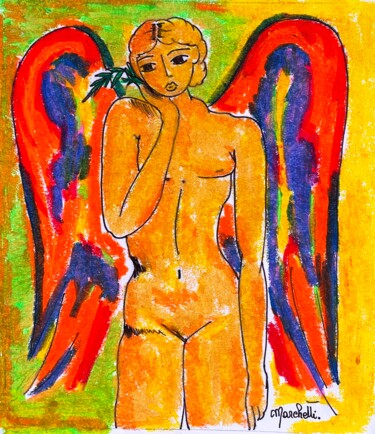 "L'ange à la branche d'olivier" 绘画 标题为“"L'ange à la branch…” 由Françoise Marchetti, 原创艺术品, 粉彩