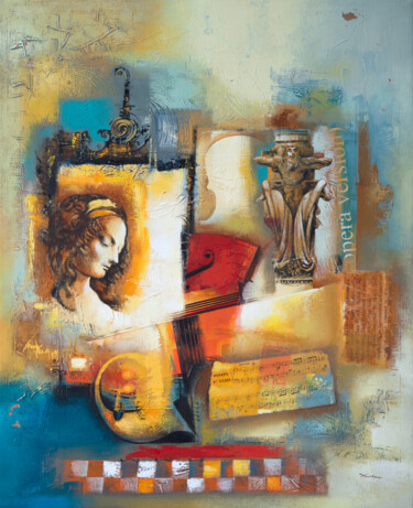 Painting titled "OPUS-II" by Ihar Kavaleu, Original Artwork, Oil Mounted on Wood Stretcher frame