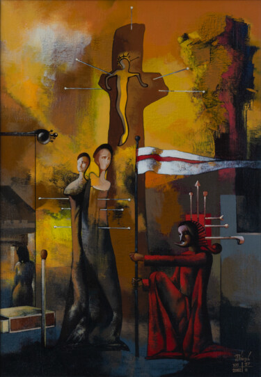 Painting titled "People and State" by Ihar Kavaleu, Original Artwork, Oil