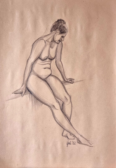 Zeichnungen mit dem Titel "Sitzender Akt XI" von Arne Groh, Original-Kunstwerk, Bleistift