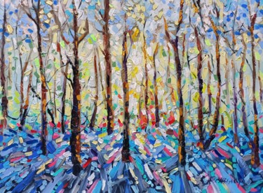 Winter morning - winter tree Painting titled "Winter morning - wi…" by Aliaksandra Tsesarskaya, Original Artwork, Acrylic Mounted on Wood Stretcher frame