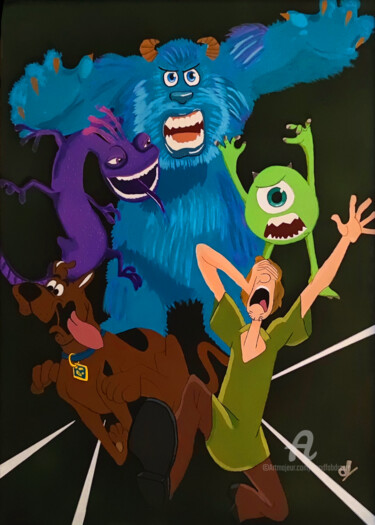 Painting titled "BOUH !" by Handfabdream, Original Artwork, Acrylic Mounted on Wood Panel