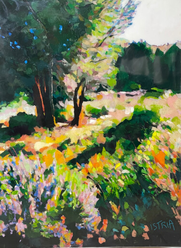 Painting titled "Romarin" by Sophie Istria, Original Artwork, Acrylic Mounted on Wood Panel