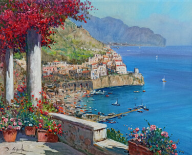 Flowering pointview horizontal version - Amalfi painting Painting titled "Flowering pointview…" by Gianni Di Guida, Original Artwork, Oil Mounted on Wood Stretcher frame