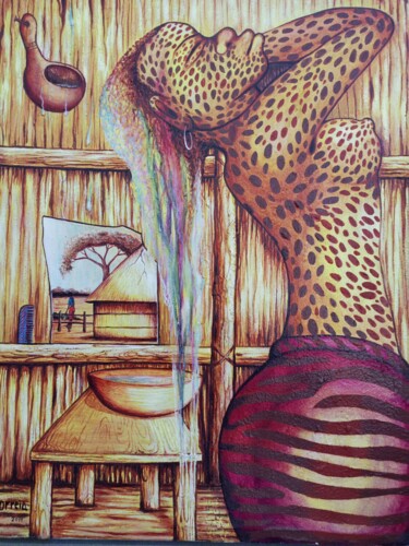 Cheetah tiger woman, African woman art, Black woman painting Pintura titulada "Cheetah tiger woman…" por Jafeth Moiane, Obra de arte original, Acrílico