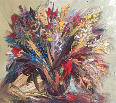 Abstract flowers (80x70cm, oil painting, palette knife) 제목이 "Abstract flowers (8…"인 미술작품 Kamo Atoyan로, 원작, 기름 나무 들것 프레임에 장착됨