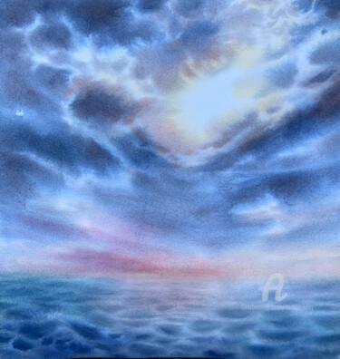 Between sky and water- seascape, sea, ocean Картина под названием "Between sky and wat…" - Oxana Luky, Подлинное произведение искусства, Акварель