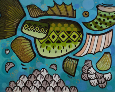 Painting titled "Freshwater fishes L…" by Yue Zeng, Original Artwork, Oil