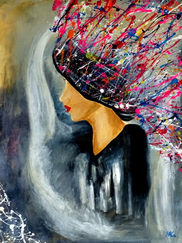 「Lady with splashing…」というタイトルの絵画 Cb.によって, オリジナルのアートワーク, アクリル