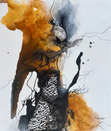 Painting titled "Free letters 13" by Abdelkader Kamal, Original Artwork, Acrylic Mounted on Wood Stretcher frame
