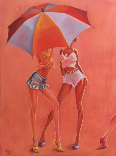 绘画 标题为“🌂Commérages 🌂Gossip…” 由Isabel Mahe, 原创艺术品, 油 安装在木质担架架上
