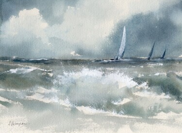 Peinture intitulée "Tempête 7" par Sylvie Vernageau, Œuvre d'art originale, Aquarelle