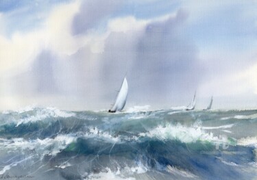Peinture intitulée "Course 3" par Sylvie Vernageau, Œuvre d'art originale, Aquarelle