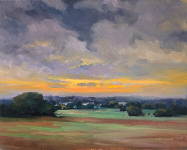 Peinture intitulée "Fin de journée sur…" par Pascal Giroud, Œuvre d'art originale, Huile
