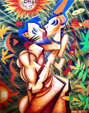 Lovers in nature Painting titled "Lovers in nature" by Kaola Oty, Original Artwork, Acrylic