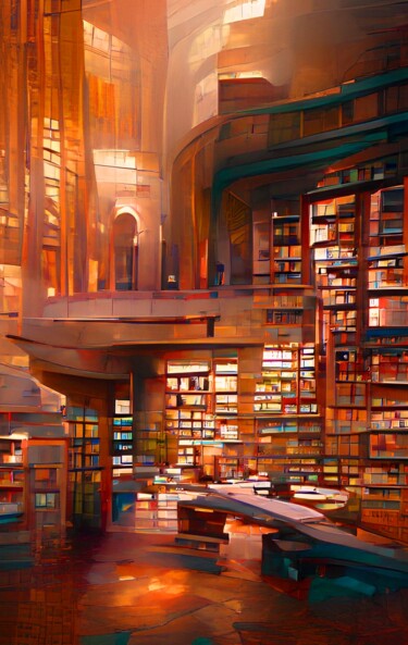 제목이 "ANCIENT LIBRARY 2"인 디지털 아트 Mahesh Tolani로, 원작, 디지털 페인팅