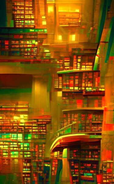 제목이 "ANCIENT LIBRARY 4"인 디지털 아트 Mahesh Tolani로, 원작, 디지털 페인팅