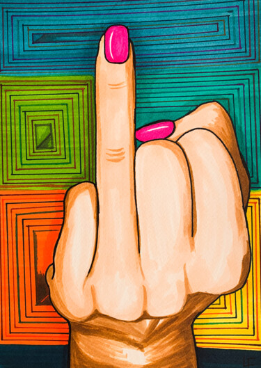 Single woman geometric bright colorful painting Картина под названием "Single woman geomet…" - Elena Polak, Подлинное произведение искусства, Маркер