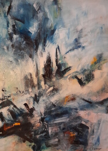 Peinture intitulée "Les bleus en tumult…" par Eric De Buncey, Œuvre d'art originale, Acrylique Monté sur Châssis en bois