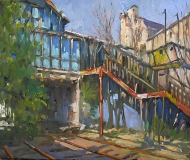 Painting titled "Friche ferroviaire…" by Christian Arnould, Original Artwork, Oil