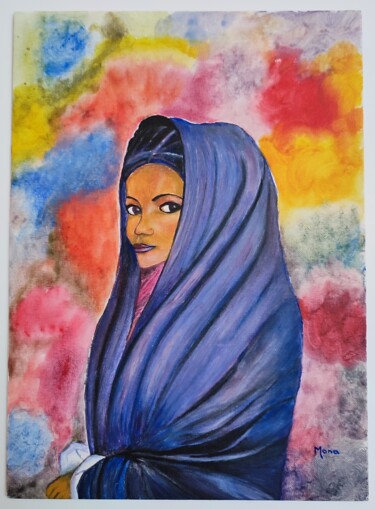 Pittura intitolato "femme berbère" da Monique Maurice (Mona), Opera d'arte originale, Acrilico Montato su Cartone