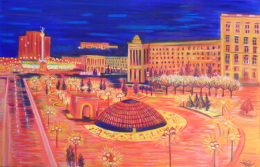 Place Maidan, KIEV Schilderij getiteld "Place Maidan, KIEV" door Virginie Le Roy, Origineel Kunstwerk, Olie Gemonteerd op Frame voor houten bra…
