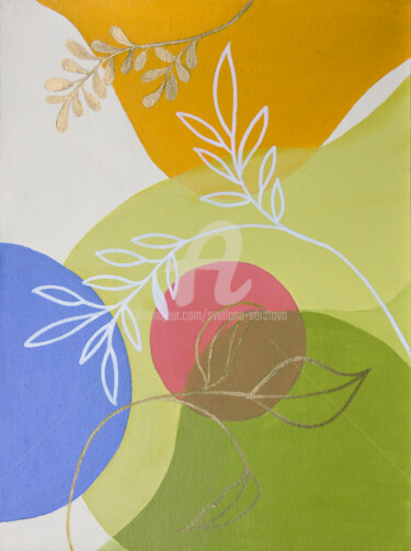 Branches on a geometric background. 3 Painting titled "Branches on a geome…" by Svetlana Saratova, Original Artwork, Acrylic