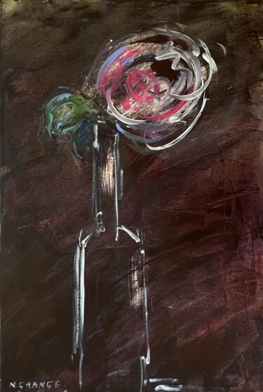 绘画 标题为“la rose 1” 由Nathalie Grange, 原创艺术品, 丙烯 安装在木质担架架上