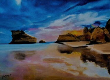 Pôr do sol na Praia da Rocha, Portimão, PT Painting titled "Pôr do sol na Praia…" by Inês Dourado, Original Artwork, Oil
