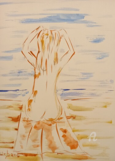 Painting titled "Nu au soleil" by Roberto Urbano, Original Artwork, Watercolor