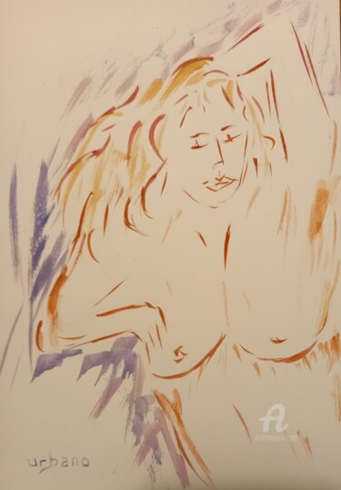 Painting titled "Nu au comptoir" by Roberto Urbano, Original Artwork, Watercolor