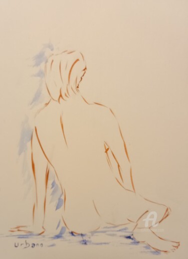 Femme nu de dos Painting titled "Femme nu de dos" by Roberto Urbano, Original Artwork, Watercolor