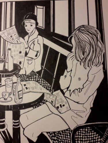 「Vieille et jeune gé…」というタイトルの描画 Francine Boisによって, オリジナルのアートワーク, インク